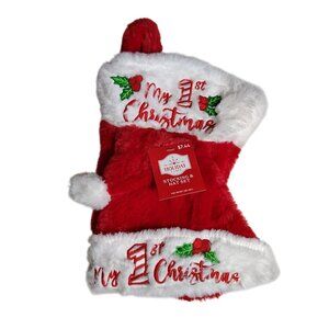 My 1st Christmas Plush Embroidered Holiday Stocking and Hat Set For Infants